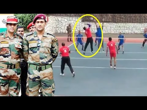 Dhoni Spotted Playing Volleyball with army in Kashmir