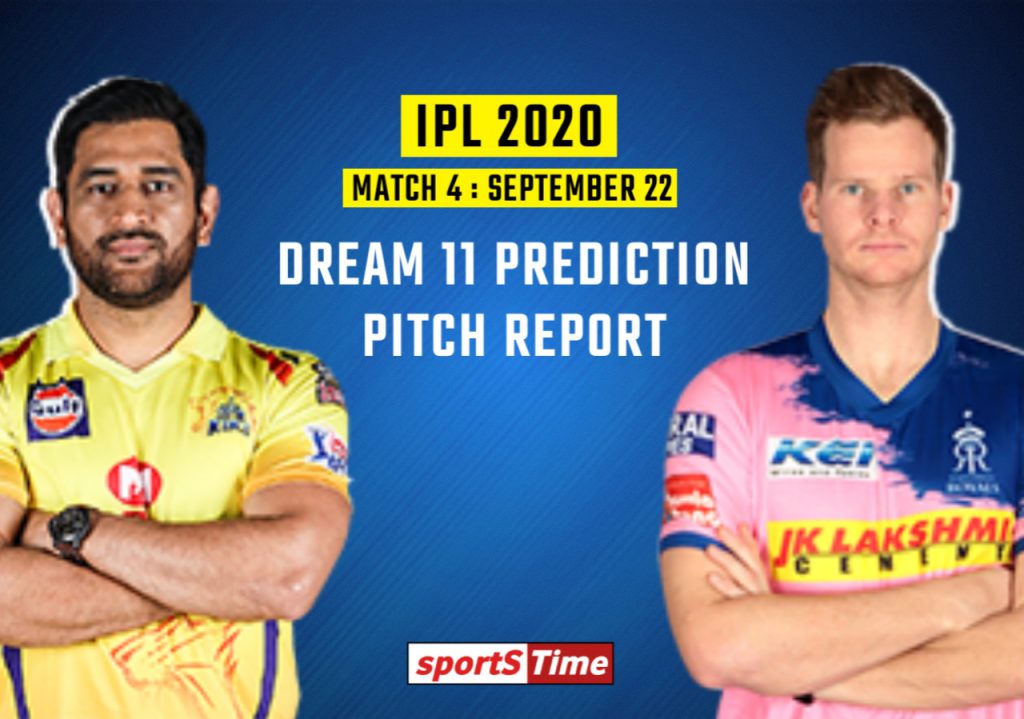 Here you will find CSK (Chennai Super Kings) vs RR (Rajasthan Royals) best probable playing 11 for fourth match of IPL 2020 and also best dream 11 team Prediction.