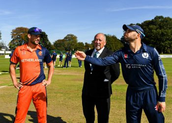 Captains up for a toss during a Netherlands vs Scotland ODI match