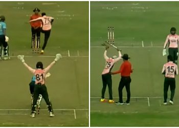 Shakib Al Hasan kicked stumps during a Dhaka Premier League 2021 match.