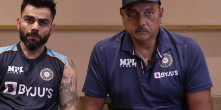 Virat Kohli and Ravi Shastri in a conference before leaving to England (Pic - BCCI)