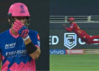 Fabian Allen takes a stunning catch of Liam Livingstone (Pic - Hotstar/IPL)