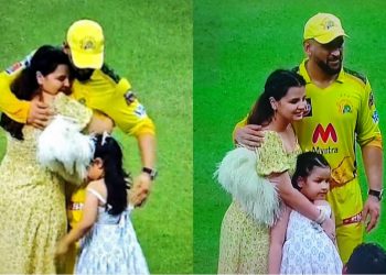 MS Dhoni, wife Sakshi and daughter Ziva after IPL 2021 win (Pic - Disney+Hotstar/IPLT20)