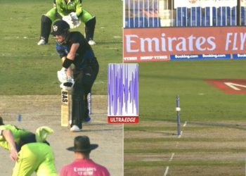 Ball brushes stump but bails didn't fall (Pic - Disney+Hotstar/ICC)