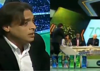 Shoaib Akhtar in a PTV cricket show (Pic - Twitter)