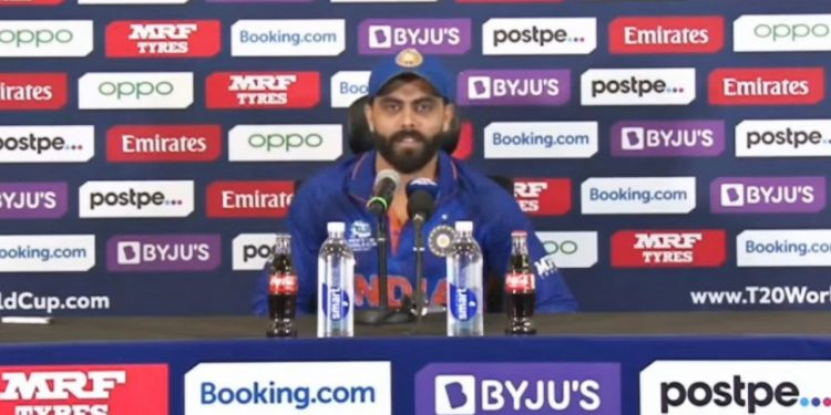 Ravindra Jadeja attended press conference after India's win over Scotland (Pic Source - ICC)