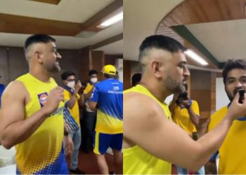 MS Dhoni with CSK net bowler.