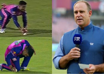 Matthew Hayden gives advice to Riyan Parag after the latter mocked third Umpire in RR vs LSG game. Riyan gestured that he had caught the ball