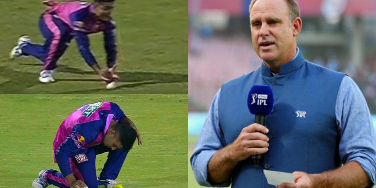 Matthew Hayden gives advice to Riyan Parag after the latter mocked third Umpire in RR vs LSG game. Riyan gestured that he had caught the ball