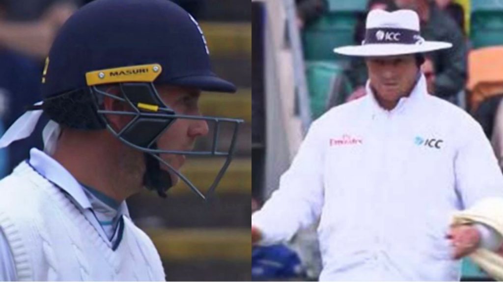 Umpire Richard Kettleborough shuts Stuart Broad.