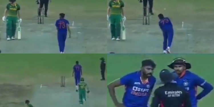 Mohammed Siraj tries to run David Miller out.