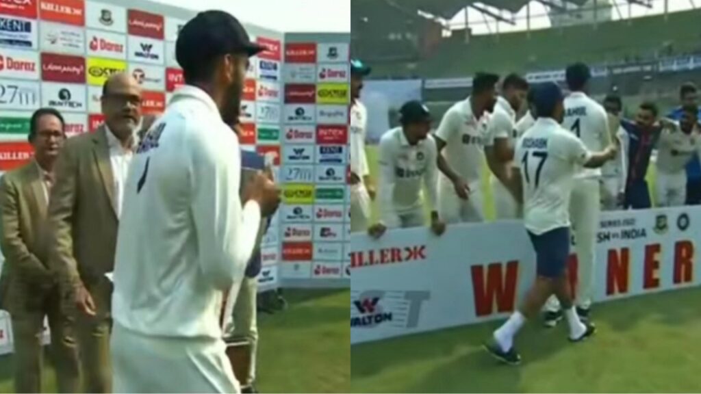 KL Rahul and Rishabh Pant's heartwarming gesture during test India trophy celebration today.