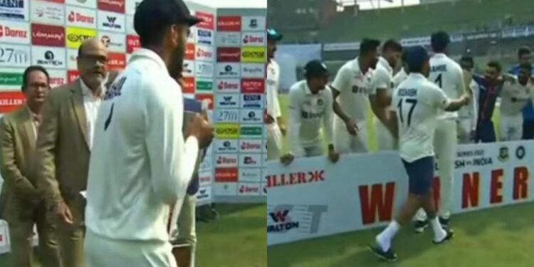 KL Rahul and Rishabh Pant's heartwarming gesture during test India trophy celebration today.