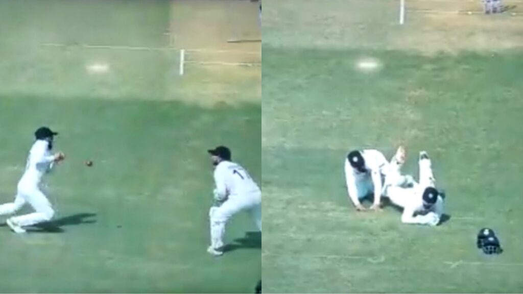 Rishabh Pant takes rebound catch after a fumble by Virat Kohli.