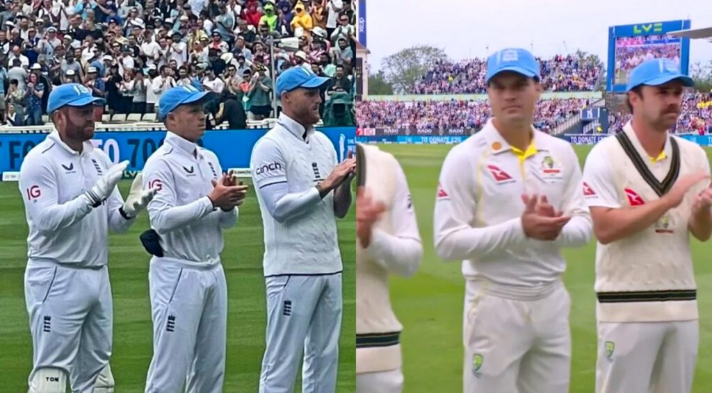 England and Australia players wearing Blue Caps