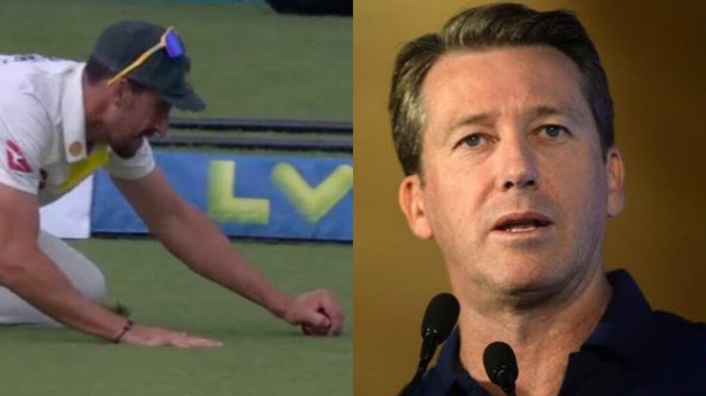 Glenn McGrath reacts on Mitchell Starc's catch.