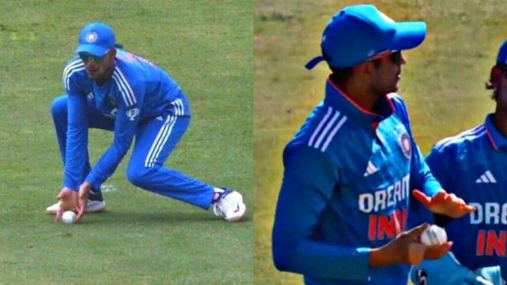 Shubman Gill taking a grounded catch