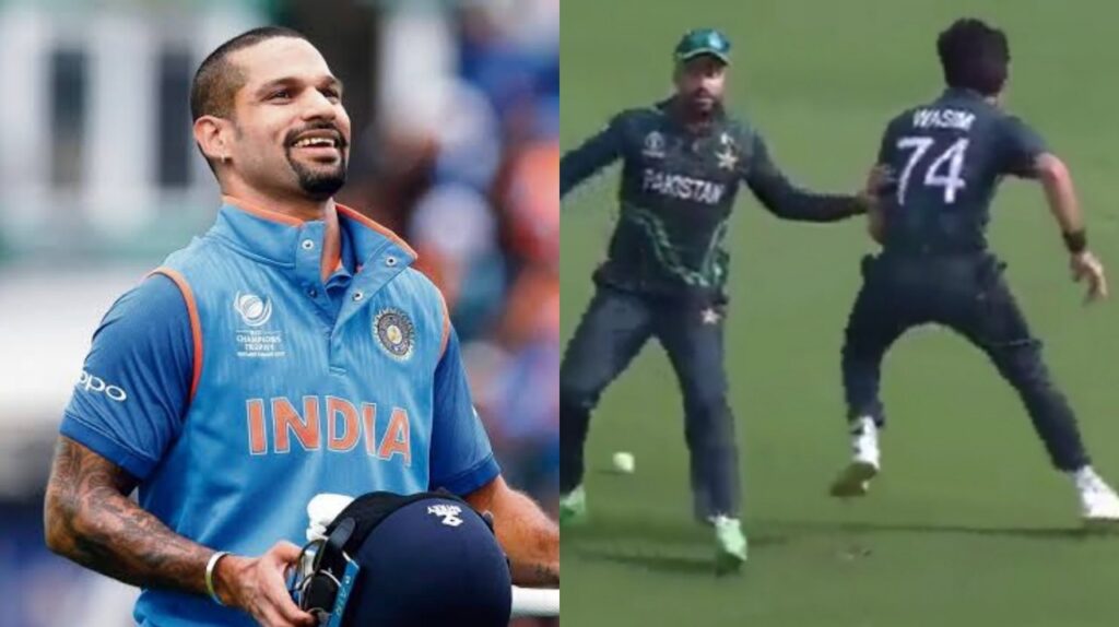 Shikhar Dhawan reacts on Pakistan's fielders