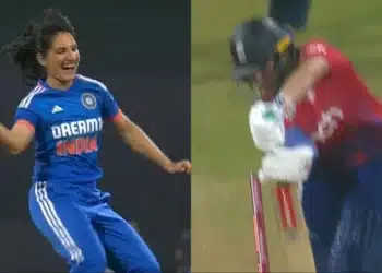 Renuka Thakur celebrating her wicket