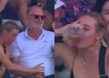 Girl chugging beer during SA20 2024 match