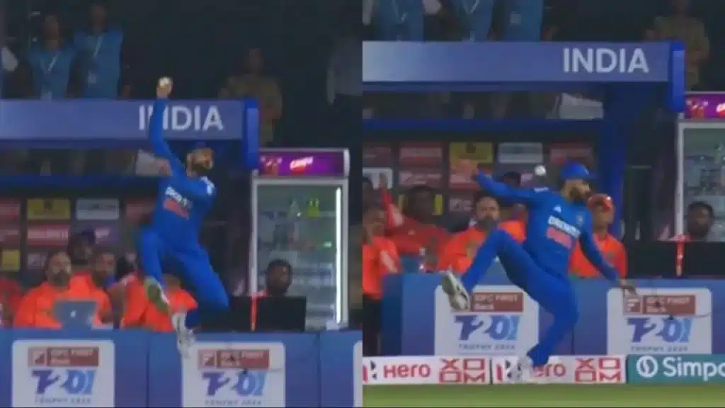 Virat Kohli saving a six