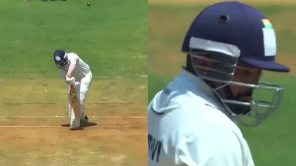 Prithvi Shaw getting dismissed in Ranji Trophy Final