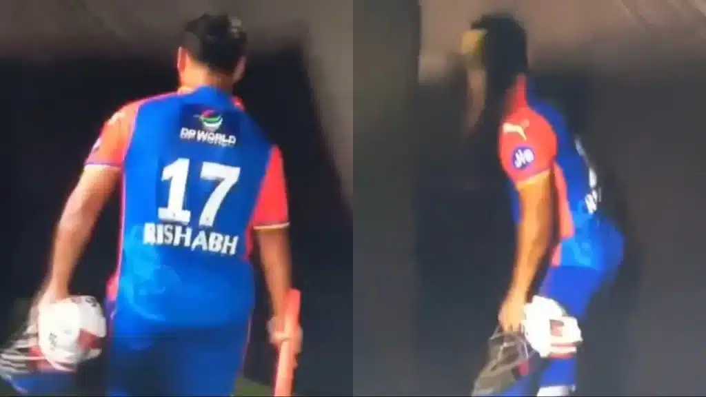 Rishabh Pant smashing his bat in frustration