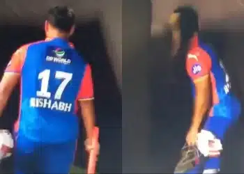 Rishabh Pant smashing his bat in frustration