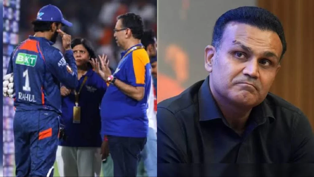 Sanjiv Goenka, KL Rahul and Virender Sehwag