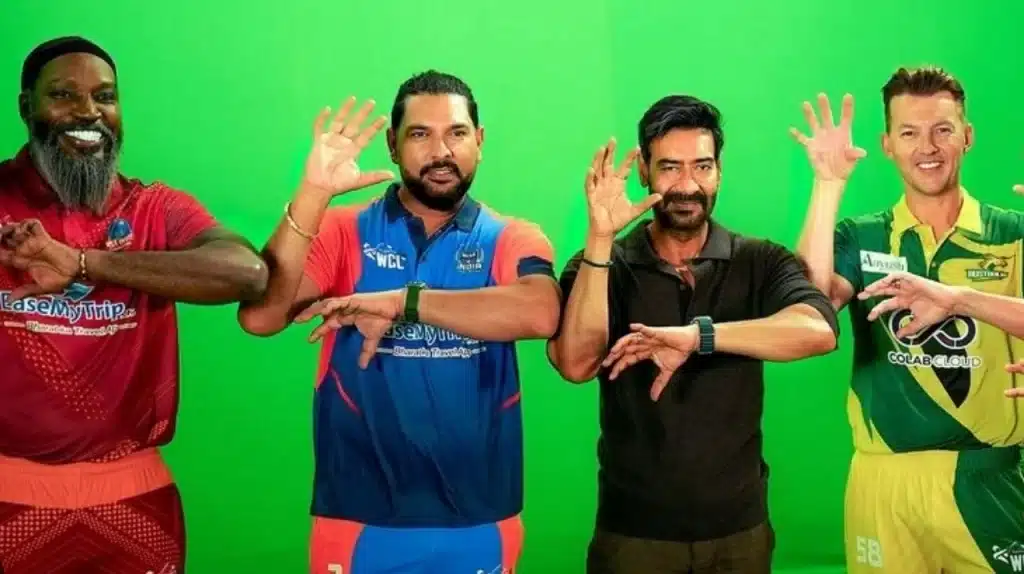 Ajay Devgn, Yuvraj Singh, Chris Gayle and Brett Lee in a WCL 2024 promo