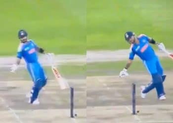 Virat Kohli stopping a throw