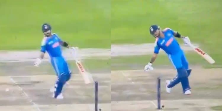 Virat Kohli stopping a throw