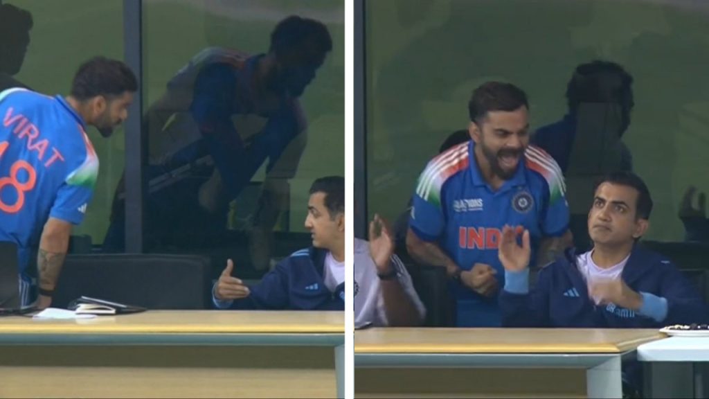 Virat Kohli shouting behind Gambhir