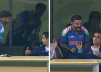 Virat Kohli shouting behind Gambhir