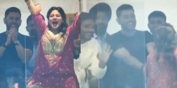 WATCH: MS Dhoni hilariously calms Sakshi after her early wicket celebration during IND vs ENG semi-final